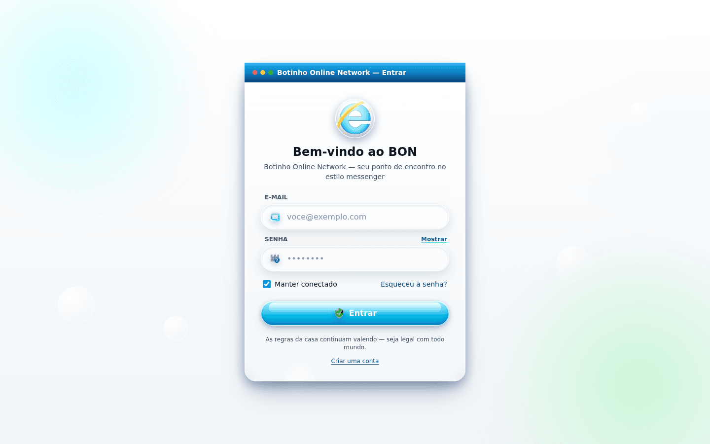 Login BON — estilo Frutiger Aero