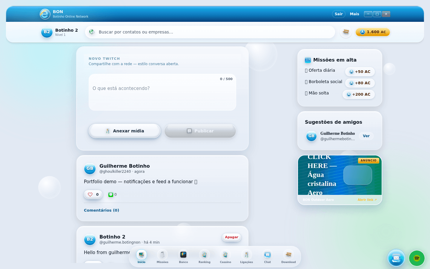 Feed social com AeroCoins
